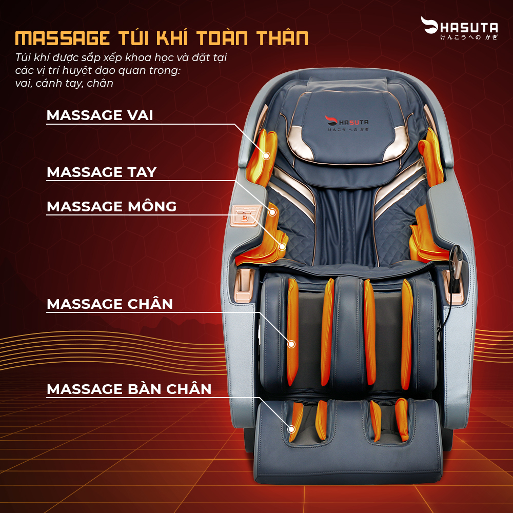 Hệ thống túi khí dày đặc, sắp xếp khoa học cho trải nghiệm massage toàn diện