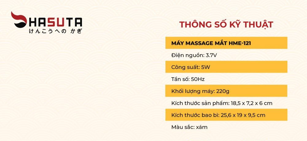 Thông số máy massage mắt HME-121