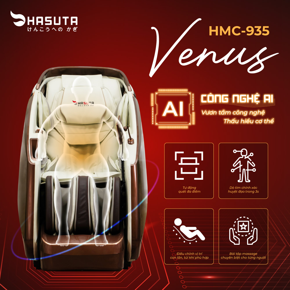 Ghế massage Venus HMC-935 sử dụng công nghệ trí tuệ nhân tạo AI